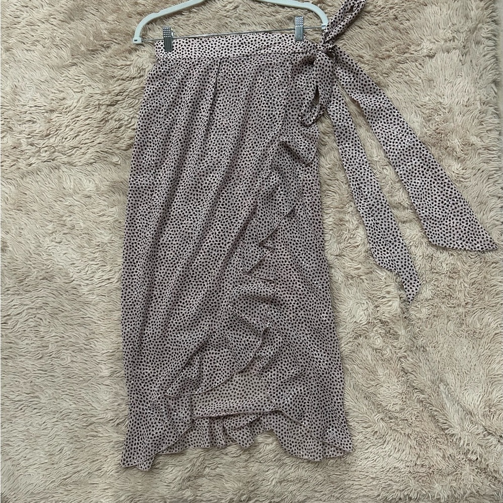 Sabina Musáyev - Polka Dot Ruffle Midi Skirt - Pink and Brown With Shiny Silver
